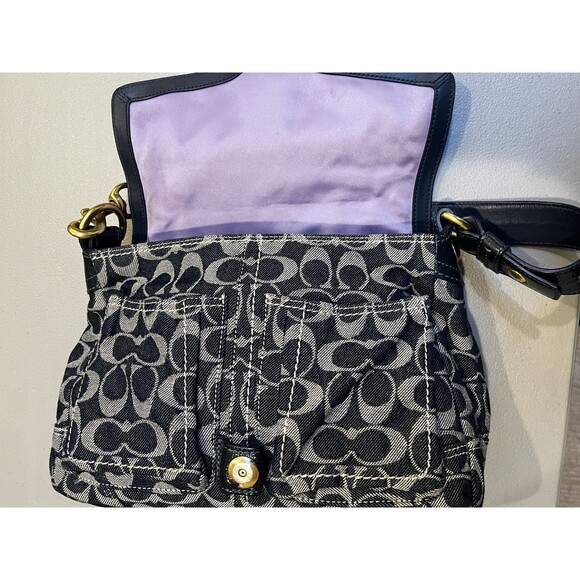 Coach Bleecker Signature Blue Denim Patent Leather Buckle Shoulder Bag 12571 - Picture 9 of 14